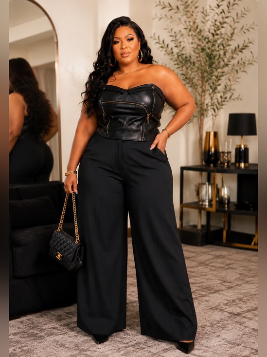 Ashley Stewart Tops - Ashley Stewart Curvy Girl Faux Leather Bustier CropTop Black Gold Hardware 4X